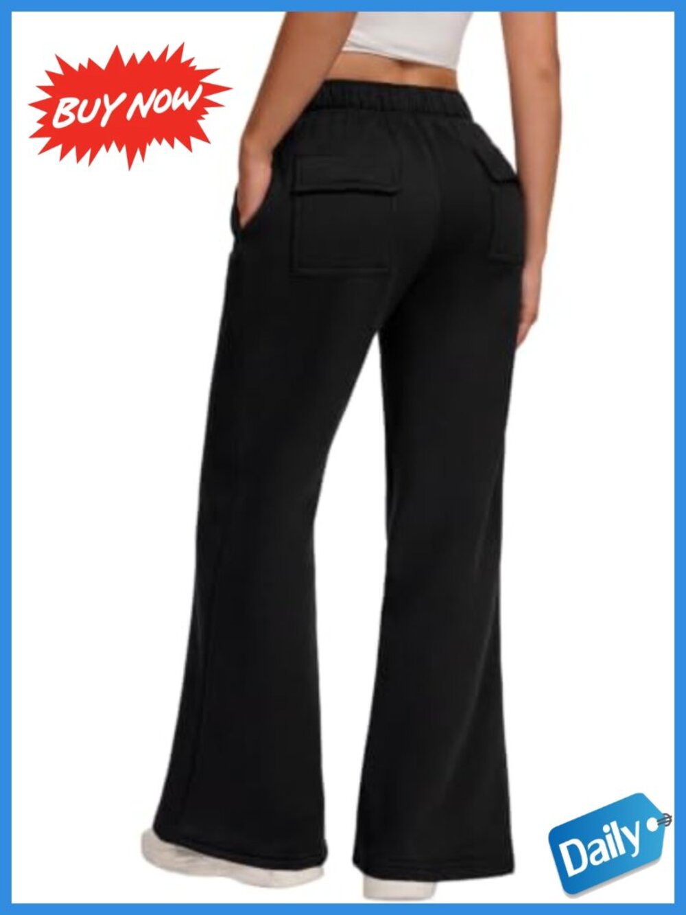 Fleece Lined Flare Wide Leg Sweatpants Back Pockets Drawstring Lounge